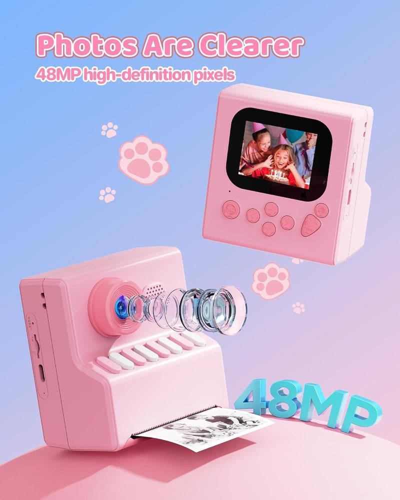 HODDRCCN Kids Camera Instant Print Pink: 32G Instant Print Camera for Kids -1080P HD - Christmas Birthday for Girls Age 3-12 - Ideal Toy for 3 4 5 6 7 8 9 10 11 12 Girls Boys - Image 3
